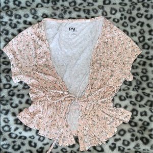 Floral pink opened chest crop-top
